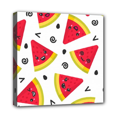 Cute Smiling Watermelon Seamless Pattern White Background Mini Canvas 8  X 8  (stretched) by Nexatart