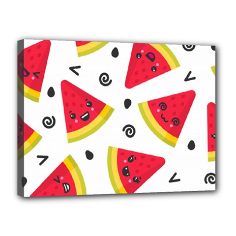 Cute Smiling Watermelon Seamless Pattern White Background Canvas 16  X 12  (stretched) by Nexatart