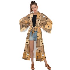Cute Dog Seamless Pattern Background Maxi Kimono by Nexatart