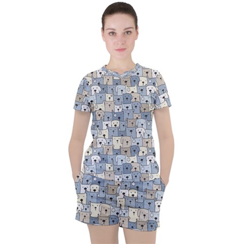 Cute Dog Seamless Pattern Background Women s Tee And Shorts Set by Nexatart