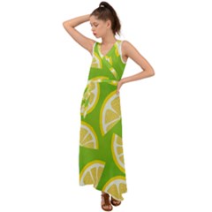 Lemon Fruit Healthy Fruits Food V-neck Chiffon Maxi Dress by Nexatart