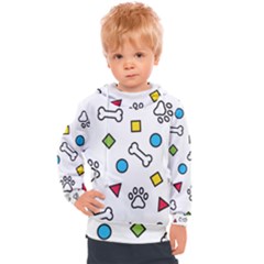 Dog Paw Seamless Pattern Footprint Bone Kids  Hooded Pullover by Vaneshart