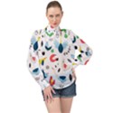 Vector Set Isolates With Cute Birds Scandinavian Style High Neck Long Sleeve Chiffon Top View1