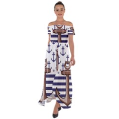 Anchor Background Design Off Shoulder Open Front Chiffon Dress by Vaneshart