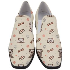Pug Dog Cat With Bone Fish Bones Paw Prints Ball Seamless Pattern Vector Background Women Slip On Heel Loafers by Vaneshart