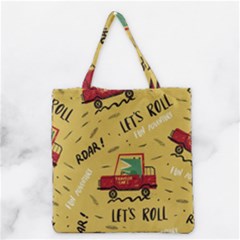 Childish Seamless Pattern With Dino Driver Grocery Tote Bag by Vaneshart