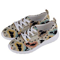 Seamless Pattern With Dinosaurs Silhouette Women s Lightweight Sports Shoes by Vaneshart