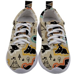 Seamless Pattern With Dinosaurs Silhouette Kids Athletic Shoes by Vaneshart