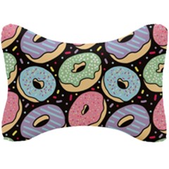 Colorful Donut Seamless Pattern On Black Vector Seat Head Rest Cushion by Sobalvarro