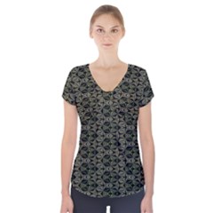 Green Digitalart Short Sleeve Front Detail Top by Sparkle