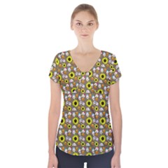 Hawaii Ghost Beige Short Sleeve Front Detail Top by snowwhitegirl