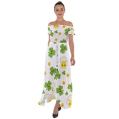 St Patricks Day Off Shoulder Open Front Chiffon Dress by Valentinaart