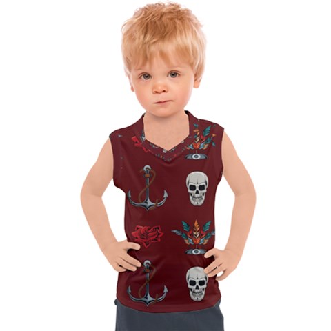Tattoo Old School Background Pattern Kids  Sport Tank Top by Wegoenart