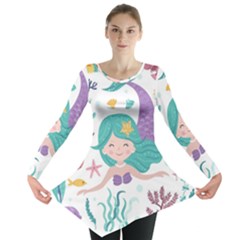 Set Cute Mermaid Seaweeds Marine Inhabitants Long Sleeve Tunic  by Wegoenart
