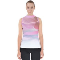 Pink Fractal Mock Neck Shell Top by Sparkle