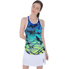Digital Abstract Racer Back Mesh Tank Top by Sparkle