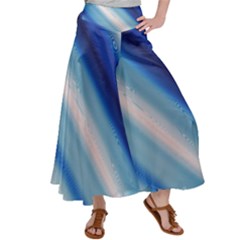 Blue White Satin Palazzo Pants by Sparkle