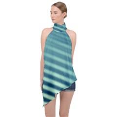 Blue Strips Halter Asymmetric Satin Top by Sparkle