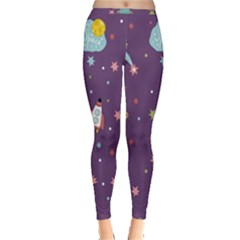 Space Travels Seamless Pattern Vector Cartoon Inside Out Leggings by Vaneshart