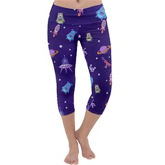 Space Seamless Pattern Capri Yoga Leggings by Vaneshart
