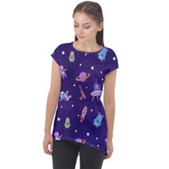 Space Seamless Pattern Cap Sleeve High Low Top by Vaneshart