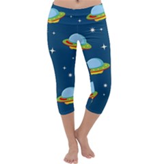 Seamless Pattern Ufo With Star Space Galaxy Background Capri Yoga Leggings by Vaneshart