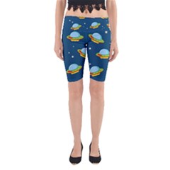 Seamless Pattern Ufo With Star Space Galaxy Background Yoga Cropped Leggings by Vaneshart