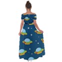 Seamless Pattern Ufo With Star Space Galaxy Background Off Shoulder Open Front Chiffon Dress View2