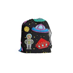Seamless Pattern With Space Objects Ufo Rockets Aliens Hand Drawn Elements Space Drawstring Pouch (small) by Vaneshart