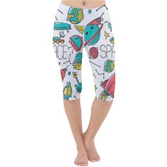 Space Cosmos Seamless Pattern Seamless Pattern Doodle Style Lightweight Velour Cropped Yoga Leggings by Vaneshart