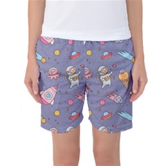 Outer Space Seamless Background Women s Basketball Shorts by Vaneshart