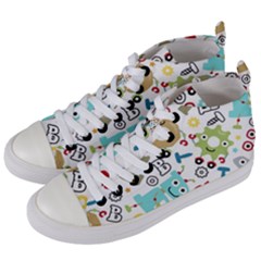 Seamless Pattern Vector With Funny Robots Cartoon Women s Mid-top Canvas Sneakers by Vaneshart