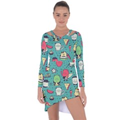 Seamless Pattern With Funny Monsters Cartoon Hand Drawn Characters Unusual Creatures Asymmetric Cut-out Shift Dress by Vaneshart