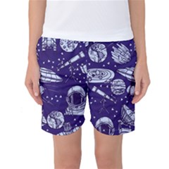 Space Sketch Seamless Pattern Women s Basketball Shorts by Vaneshart