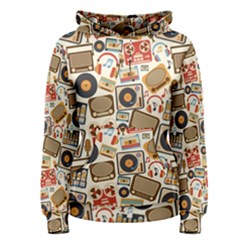Music Retro Seamless Pattern Women s Pullover Hoodie by Vaneshart