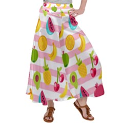 Tropical Fruits Berries Seamless Pattern Satin Palazzo Pants by Vaneshart