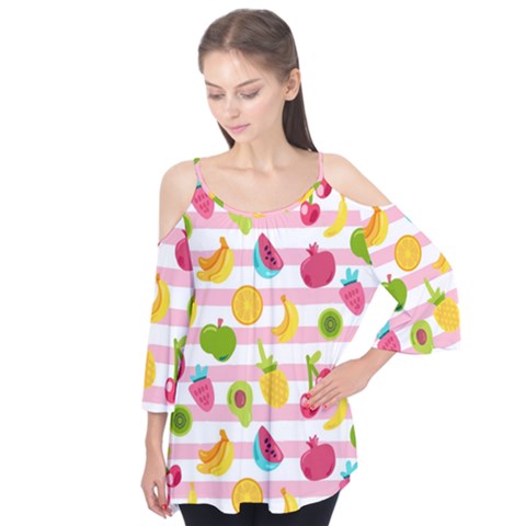 Tropical Fruits Berries Seamless Pattern Flutter Tees by Vaneshart