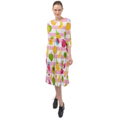Tropical Fruits Berries Seamless Pattern Ruffle End Midi Chiffon Dress by Vaneshart