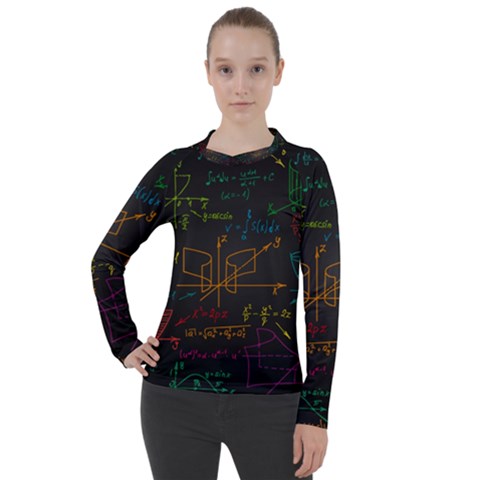 Mathematical Colorful Formulas Drawn By Hand Black Chalkboard Women s Pique Long Sleeve Tee by Vaneshart