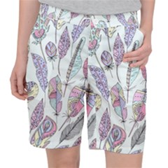 Vector Illustration Seamless Multicolored Pattern Feathers Birds Pocket Shorts by Vaneshart