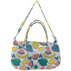 Seamless Pattern Tropical Fruit Banana Watermelon Papaya Lemon Orange Monstera Removal Strap Handbag by Vaneshart