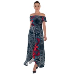 Abstract Decorative Background Ornament With Mosaic Elements Off Shoulder Open Front Chiffon Dress by Vaneshart
