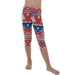 Vector Seamless Ornament Knitted Texture Kids  Lightweight Velour Capri Leggings  by Vaneshart