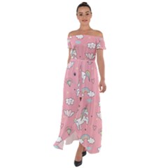 Cute Unicorn Seamless Pattern Off Shoulder Open Front Chiffon Dress by Vaneshart