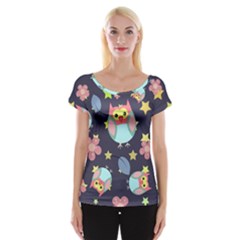 Owl Stars Pattern Background Cap Sleeve Top by Vaneshart