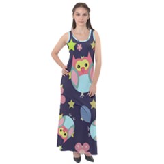 Owl Stars Pattern Background Sleeveless Velour Maxi Dress by Vaneshart
