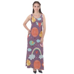 Cute Seamless Pattern With Doodle Birds Balloons Sleeveless Velour Maxi Dress by Vaneshart