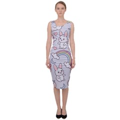 Seamless Pattern With Cute Rabbit Character Sleeveless Pencil Dress by Vaneshart
