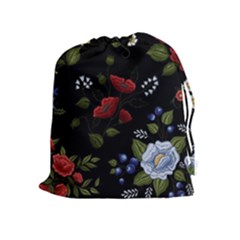 Floral Folk Fashion Ornamental Embroidery Pattern Drawstring Pouch (xl) by Vaneshart