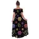 Embroidery Seamless Pattern With Flowers Off Shoulder Open Front Chiffon Dress View2